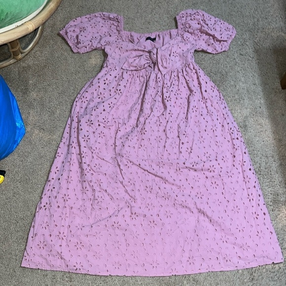 Eloquii Broderie Floral Eyelet Tie Front Puff Sleeve Maxi Dress Classic Pink‎ 16 - Picture 3 of 8